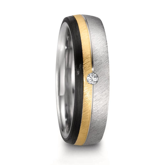 Partnerring Edelstahl, 375/9 K Rosegold, Carbon Diamant 0.025 ct, w-si
