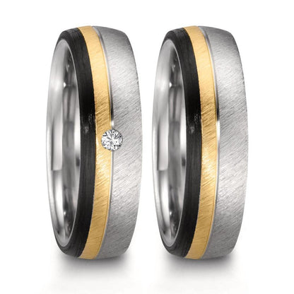 Partnerring Edelstahl, 375/9 K Rosegold, Carbon Diamant 0.025 ct, w-si