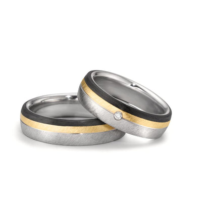 Partnerring Edelstahl, 375/9 K Rosegold, Carbon Diamant 0.025 ct, w-si