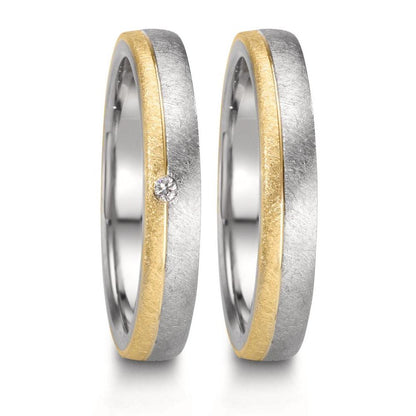 Partnerring Edelstahl, 375/9 K Gelbgold Diamant 0.015 ct, w-si