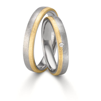 Partnerring Edelstahl, 375/9 K Gelbgold Diamant 0.015 ct, w-si
