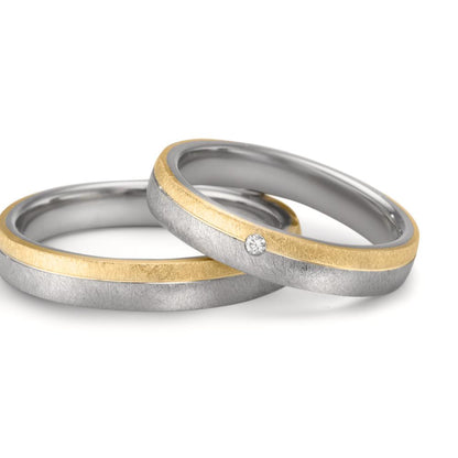 Partnerring Edelstahl, 375/9 K Gelbgold Diamant 0.015 ct, w-si