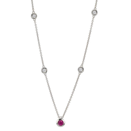 Collier 750/18 K Weissgold Diamant 0.14 ct, 4 Steine, w-si, Rubin 42-45 cm verstellbar