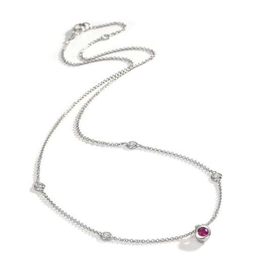 Collier 750/18 K Weissgold Diamant 0.14 ct, 4 Steine, w-si, Rubin 42-45 cm verstellbar