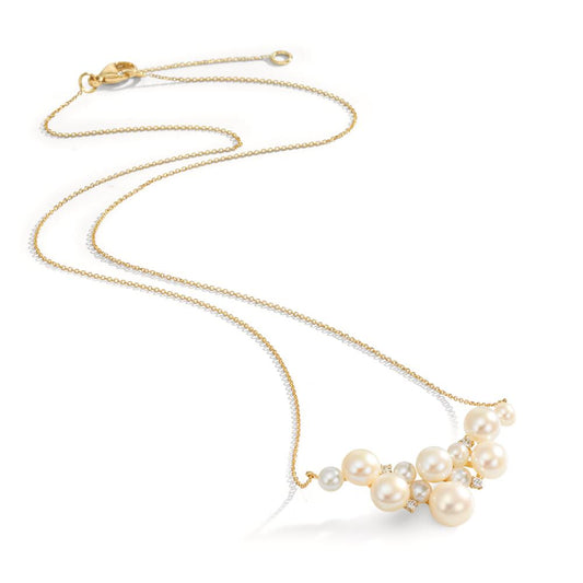 Collier 750/18 K Gelbgold Diamant 0.08 ct, 4 Steine, w-si Süsswasserzuchtperle, 12 Perlen 3.5-6.5 mm 42-45 cm verstellbar