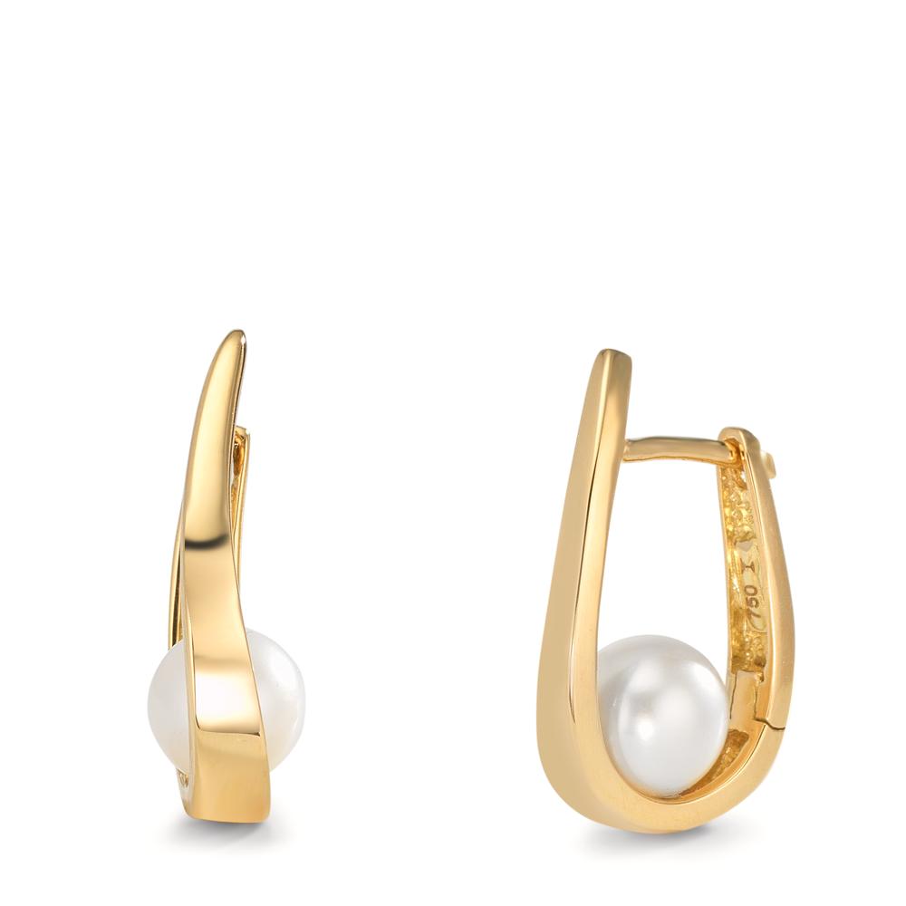 Klappcreolen 750/18 K Gelbgold Süsswasserzuchtperle, 2 Perlen 6-6.5 mm