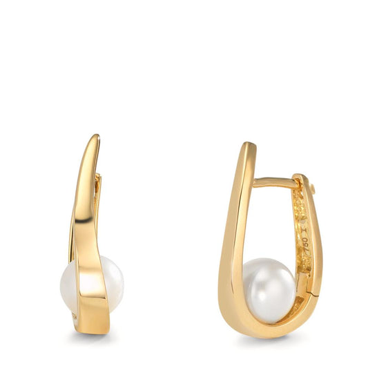 Klappcreolen 750/18 K Gelbgold Süsswasserzuchtperle, 2 Perlen 6-6.5 mm