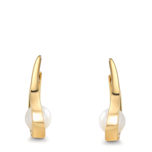 Klappcreolen 750/18 K Gelbgold Süsswasserzuchtperle, 2 Perlen 6-6.5 mm