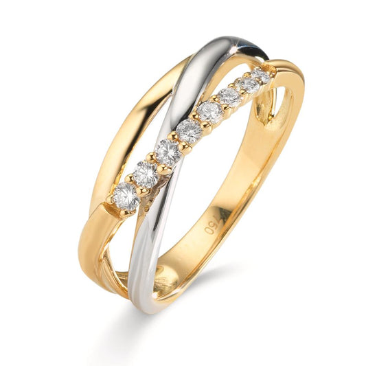 Fingerring 750/18 K Gelbgold, 750/18 K Weissgold Diamant 0.19 ct, 8 Steine, w-si