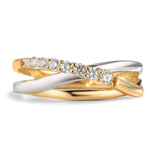 Fingerring 750/18 K Gelbgold, 750/18 K Weissgold Diamant 0.19 ct, 8 Steine, w-si
