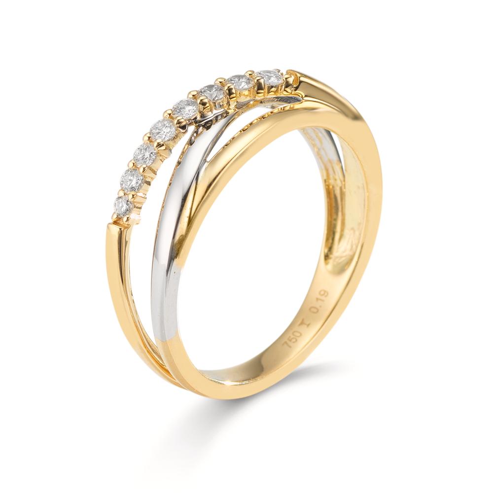 Fingerring 750/18 K Gelbgold, 750/18 K Weissgold Diamant 0.19 ct, 8 Steine, w-si