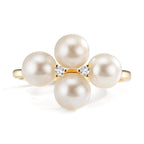 Fingerring 750/18 K Gelbgold Diamant 0.30 ct, 2 Steine, w-si Süsswasserzuchtperle, 4 Perlen 5.5-6 mm