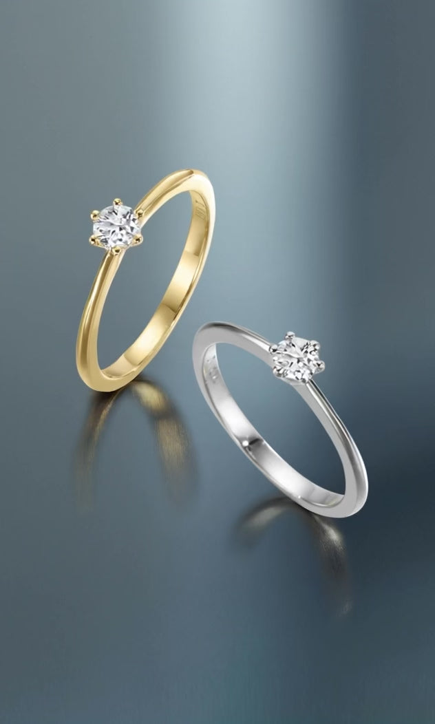 Solitär Ring 750/18 K Gelbgold Diamant 0.20 ct, w-si