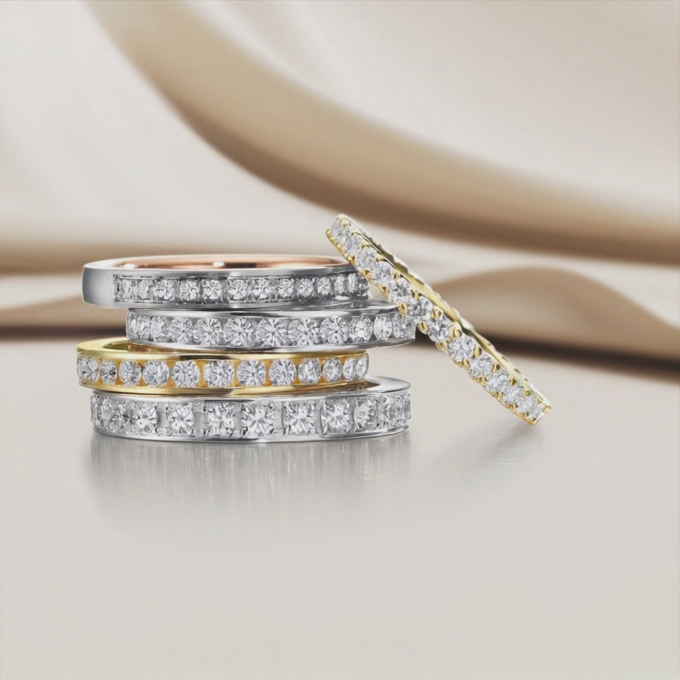 Memory Ring 750/18 K Rotgold, 750/18 K Weissgold Diamant 0.15 ct, 15 Steine, tw-vsi