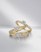 Solitär Ring 750/18 K Gelbgold Diamant 0.47 ct, Brillantschliff, w-si, Diamant 0.18 ct, 18 Steine, Brillantschliff, w-si