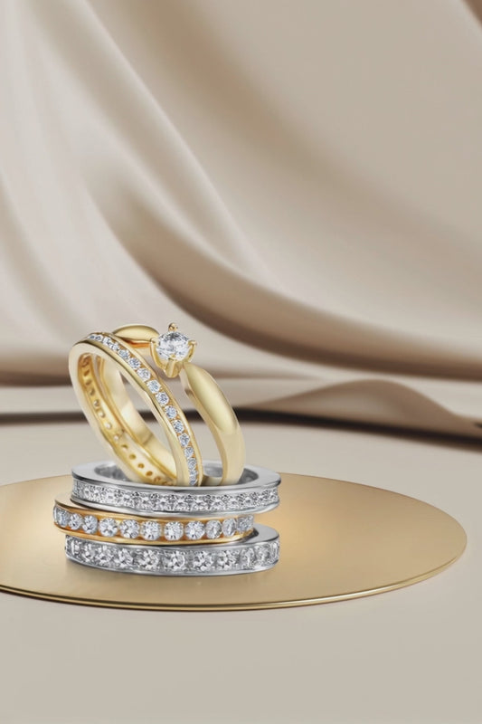 Memory Ring 750/18 K Gelbgold Diamant 0.50 ct, 38 Steine, w-si