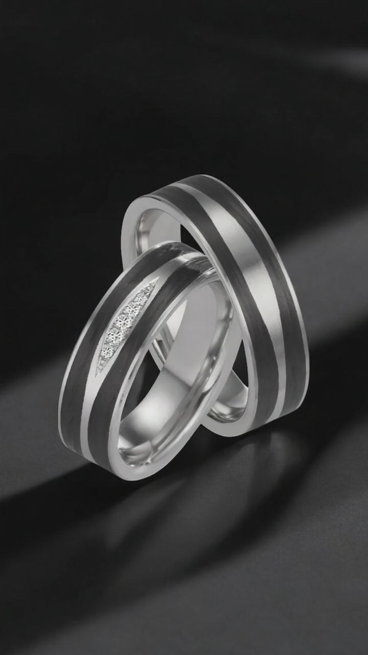 Partnerring 950 Platin, Carbon Diamant 0.034 ct, 5 Steine, w-si